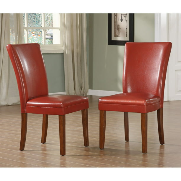 Weston Home Achillea Red Parsons Chair, Red Leather Parson Chairs