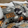 thumbnail image 2 of Chezmoi Collection 4-Piece Kids/Teens Basketball Sheet Set - Soft Microfiber Gray Orange Black Printed Sports Basketball Slam Dunk Fun Kids Sheets, Queen Size, 2 of 9
