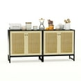 thumbnail image 5 of HQZX New Mid-Century Sideboard with 2 Rattan Arched Door ,Accent Storage Cabinet,Black, 5 of 7