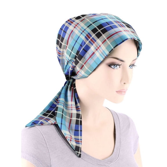 Chemo Fashion Scarf Blue Plaid