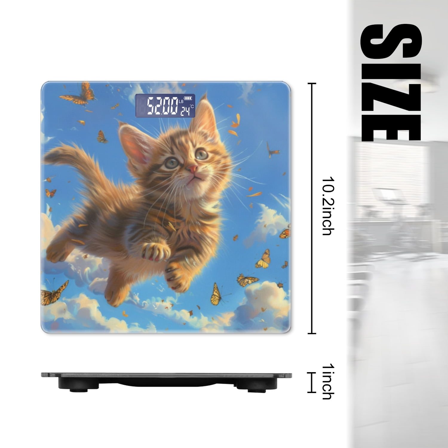 Bathroom Scale, Highly Accurate Digital Body Scale,Precisely Measures Weight up to 400 lbs-Playful Kitten With Fur Brown And Golden In Color
