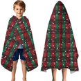 thumbnail image 3 of Red and Green Plaid Christmas Snow Pattern Hooded Bath Towel，50"x30" for Ages 3 To 12 Kids, Quick Dry Lightweight Soft Microfiber Hood Beach Towel Cover Up for Kids, 3 of 7