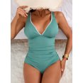 thumbnail image 3 of Charmo One Piece Swimsuit for Women Tummy Control Ruched Bathing Suit Push Up Tie Back Swimwear Shell Stitched, 3 of 5