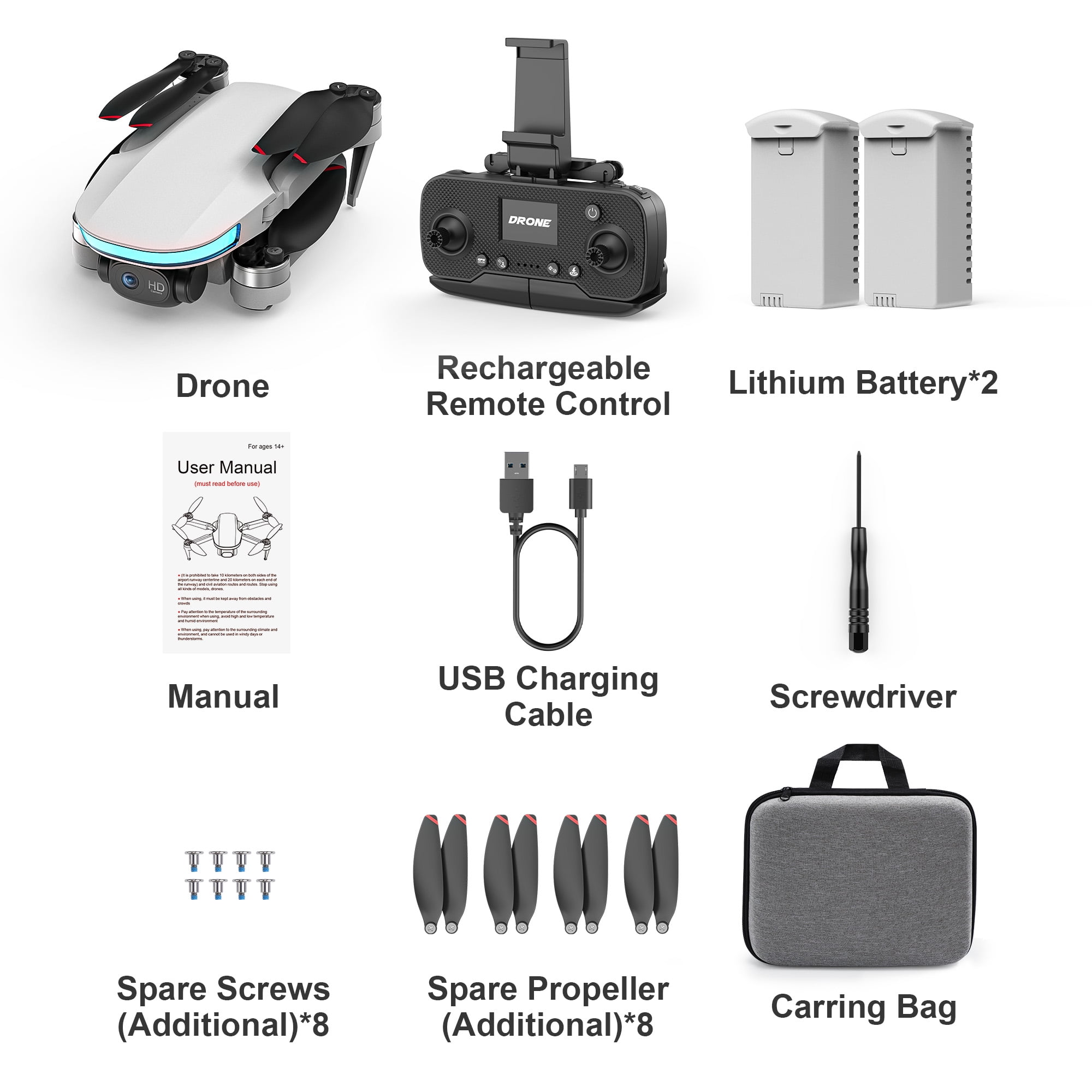 WeFone B6 GPS Drone with Camera for Adults 4K, Smart Return, 5G Transmission, 2 Batteries, Gray