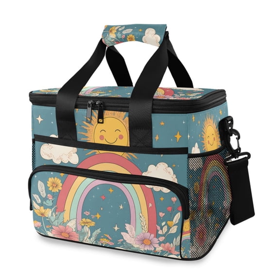 FORMRS Insulated Cooler Bag 24 Cans Capacity Soft Leakproof Lunch Box with Side Pockets, Blue Rainbow