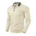 thumbnail image 7 of WTOBBY Men's Casual Long Sleeve Shirt Turn-Down Collar, Button Pocket, Colorblock British Style, Daily Comfort T-Shirt for Smart Casual and Urban Wear,Beige L, 7 of 7