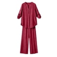 thumbnail image 4 of Ashirexll Womens 2 Piece Outfits Fashion Linen Blend Long Sleeve Top with Matching Pants Pocket Casual Set, 4 of 7