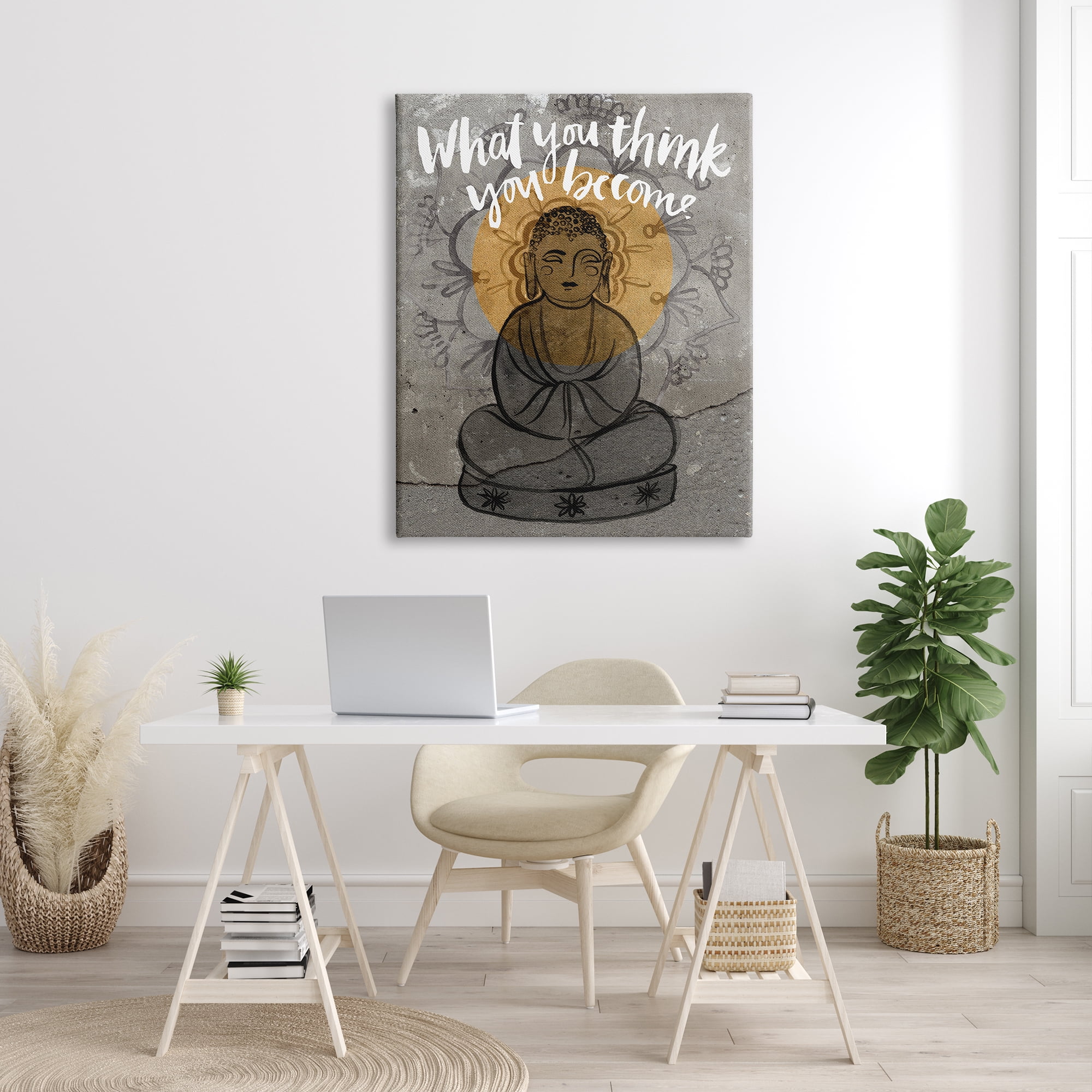 Stupell Industries What You Think You Become Phrase Floral Pattern Buddha, 36 x 48, Designed by Jennifer Paxton Parker