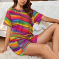 thumbnail image 6 of Kdxio Lines Multicolored Rainbow Print Pajamas Sets for Women Short-Sleeved Pjs with Lounge Shorts Two Piece Sleepwear S-4XL, 6 of 8