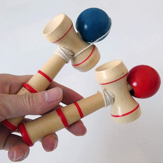Kendama juguete de madera clásico japonés taza y pelota juguetes atrapar pelota taza juego de habilidad Kendama taza y rojo azul pelota juguetes juguete de madera para niños 2 uds ShuxiuWang 8390606129512