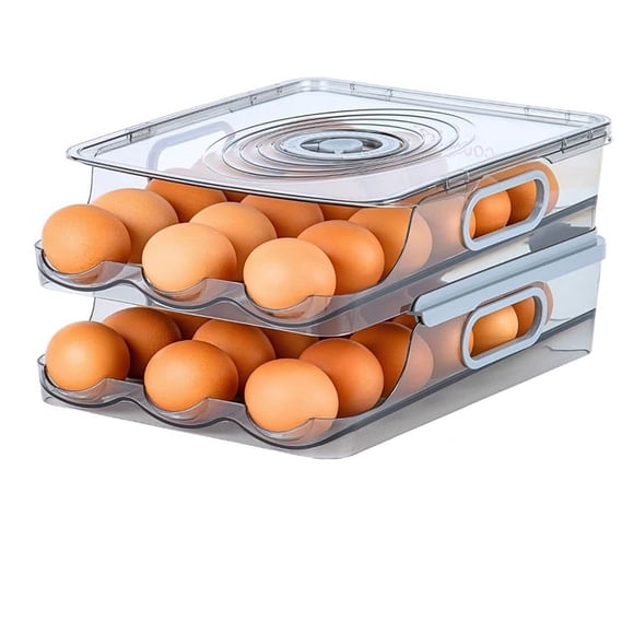 Contenedor de huevos para refrigerador: cartones de huevos, huevera con ruedas automáticas para refrigerador con escala de tiempo y tapa