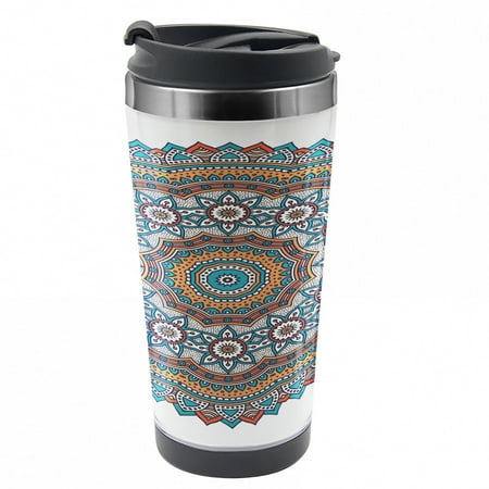 

Mandala Travel Mug Vintage Moroccan Motif Steel Thermal Cup 16 oz by Ambesonne