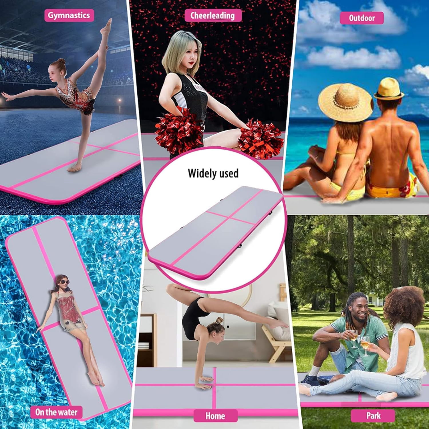 Inflatable Air Tumbling Mat Gymnastics Tumble track 4 inches Thickness Air Mats for Home Use/Training/Cheerleading/Water Yoga  13ft  with Electric Air Pump pink color