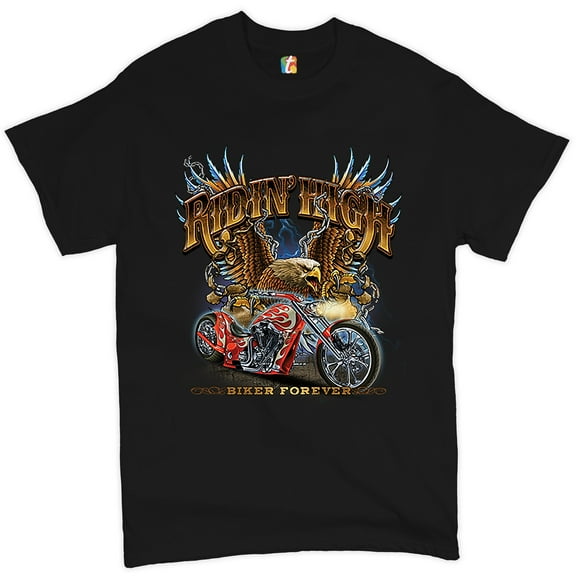 Tee Hunt Ridin' High T-shirt Biker Forever Chopper Rider American Eagle Men's Tee