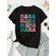 thumbnail image 2 of Women's Leopard Print "Mama" Graphic T-Shirt - Casual Round Neck Short Sleeve Tee, Soft & Comfortable Summer Top, Black with Colorful Lettering, Perfect for Casual Attire, Casual Attire Tee | Casual, 2 of 6