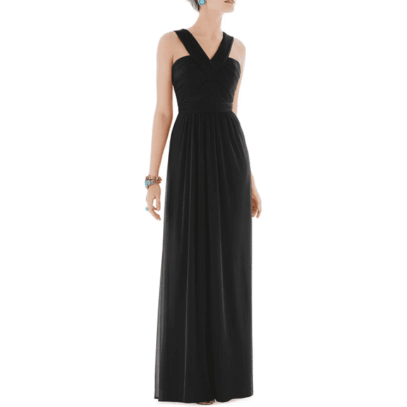 Alfred Sung BLACK Women's Shirred Chiffon V-Neck Gown, US 16