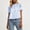 Light Blue, variant on Women's Scalloped Crew Neck Short Sleeve Top Embroidery Mesh Patchwork Loose Fit Summer Casual Blouse