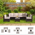 thumbnail image 6 of 7 Piece Patio Furniture Set, Wicker Patio Conversation Sets, Outdoor Sectional Furniture with Tempered Glass Table, for Backyard, Deck, Garden, Dark Brown Rattan & Khaki Cushions, 6 of 10