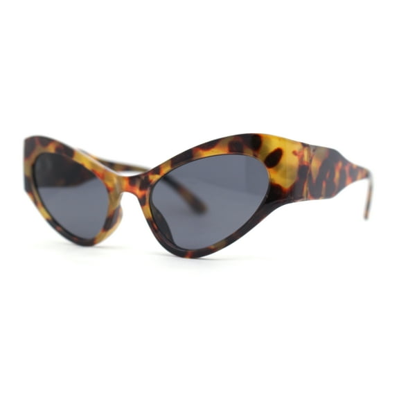 Retro Womens High Temple Thick Arm Plastic Cat Eye Sunglasses Tortoise - Black