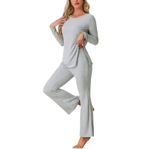 DARING DIVA Women's Ribbed Knit Lounge Set Pajama Sets Matching Outfits XS Gray