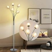 DingLiLighting 5 Lights Modern Globe Floor Lamps for Living Room, Farmhouse Tall Pole Tree Lighting for Bedroom, LED Corner Floor Lamp, Mid Century, G9 Bulb