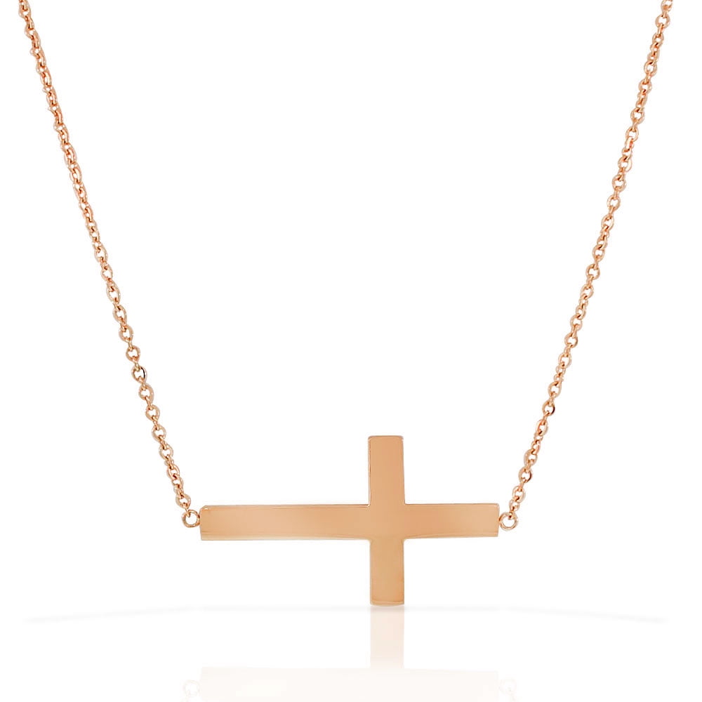 Stainless Steel Rose GoldTone Sideways Cross Pendant Necklace