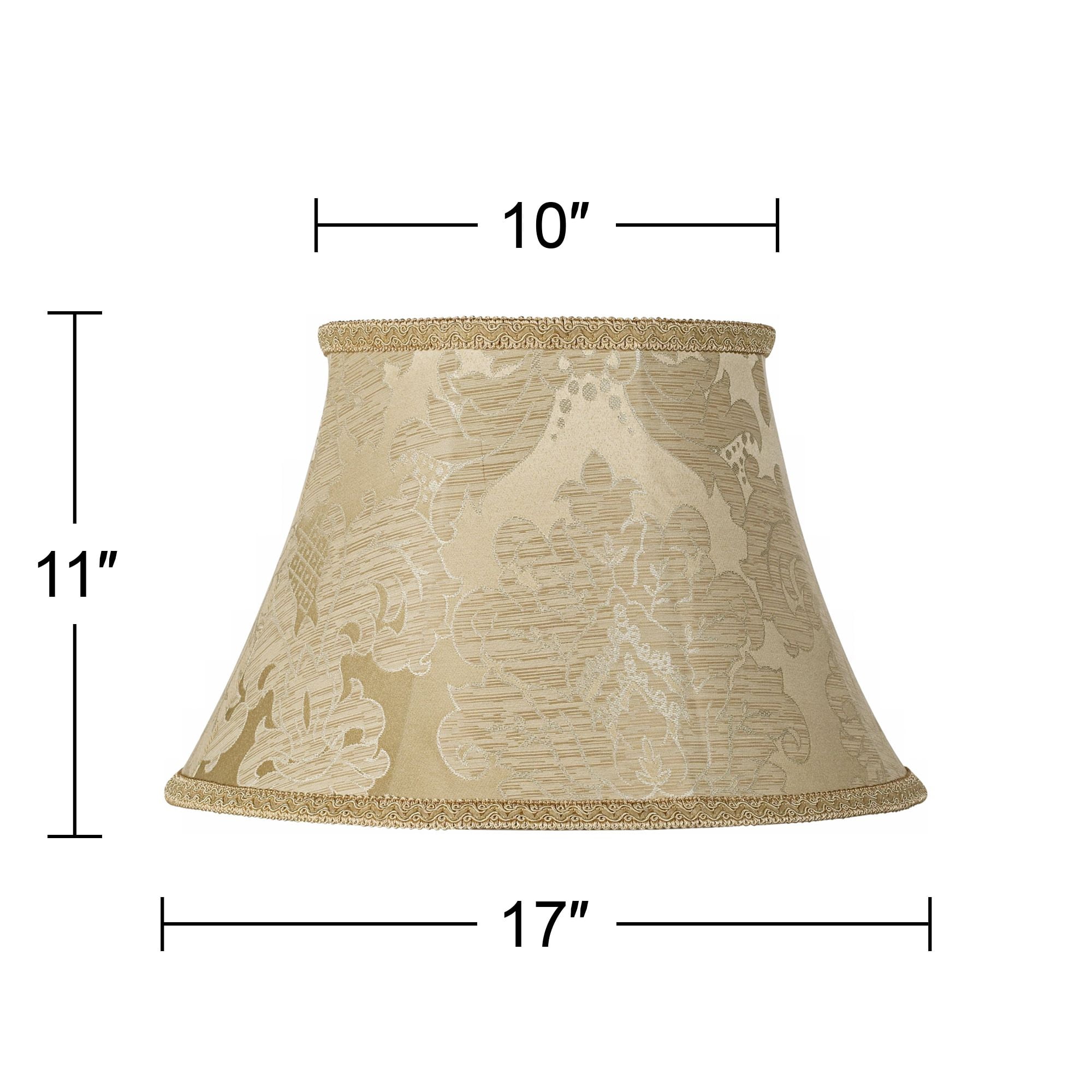 Springcrest Ivory Brocade Large Lamp Shade 10" Top x 17" Bottom x 11" High (Spider) Replacement with Harp and Finial