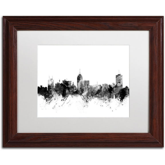 Trademark Fine Art "Fresno California Skyline B&W" Canvas Art by Michael Tompsett, White Matte, Wood Frame