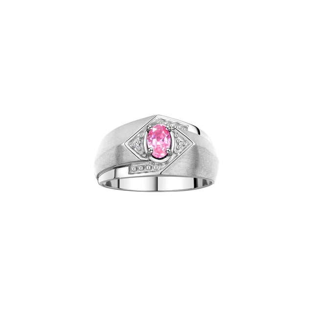 RYLOS Mens Rings 14K White Gold Ring 6X4MM Oval Shape Gemstone & Diamond Ring Pink Ice October Birthstone Rings For Man Gold Rings Size 10