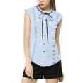 thumbnail image 6 of MODA NOVA Juniors Tie Neck Cap Sleeve Button Down Ruffle Summer Shirts, 6 of 7