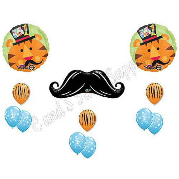 MUSTACHE TIGER CIRCUS 1st Birthday party Balloons Decoration Supplies First