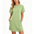 thumbnail image 4 of Puyaiuu Women Solid Crew Neck Short Sleeve T Shirt Mini Dress With Side Pockets Green XL Gift, 4 of 7