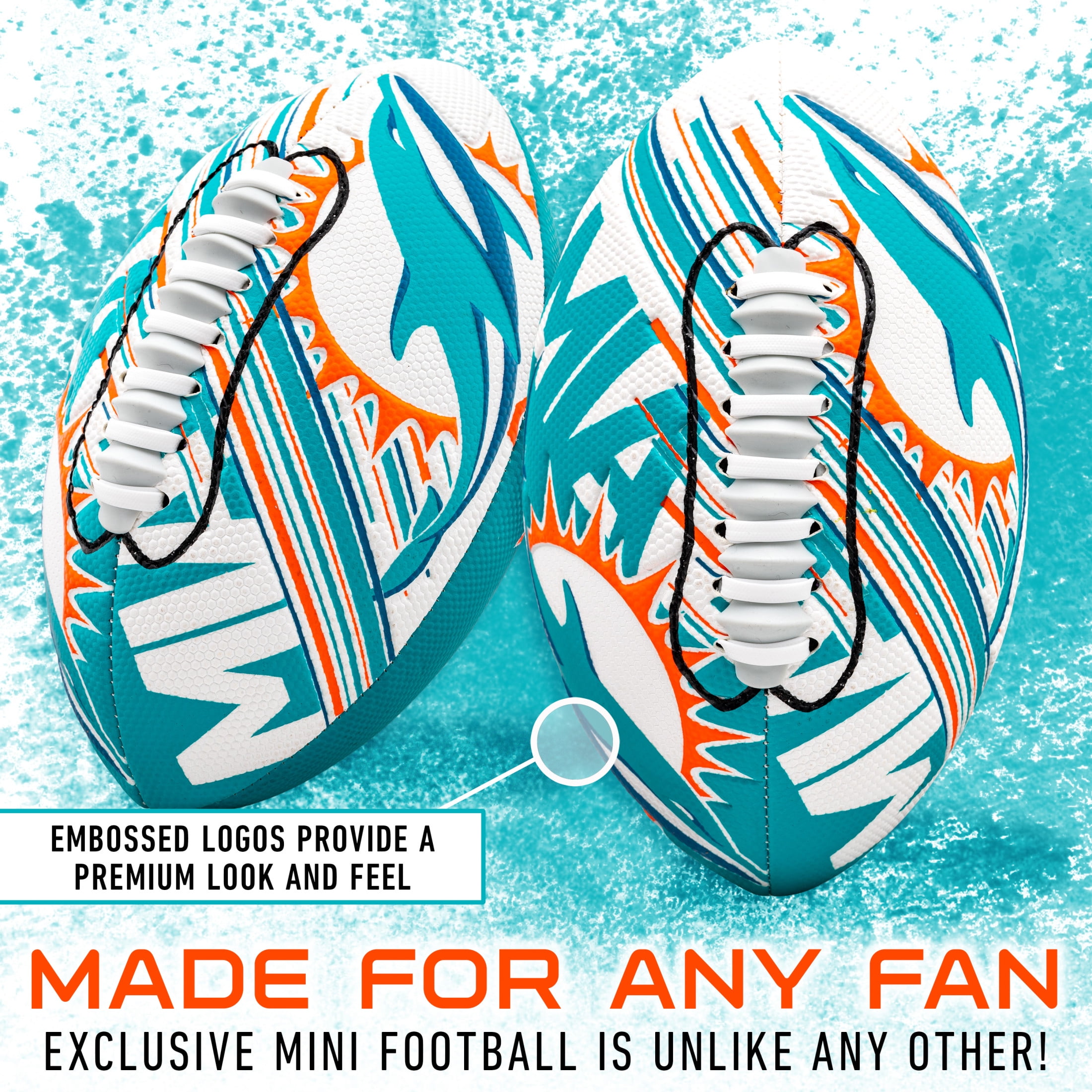 Franklin Sports NFL Miami Dolphins Football - Youth Mini Football - 8.5" Junior Size Ball - SPACELACE Easy Grip Texture- Perfect for Kids