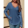 thumbnail image 6 of Women Deep V Neck Long Sleeve Oversized Casual Loose Fit Tunic Tops, 6 of 7
