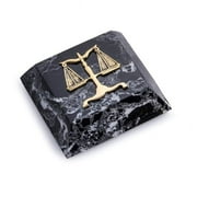 Bey-Berk International R25L Zebra Marble Paperweight Antique Gold Plated Legal Emblem, Black
