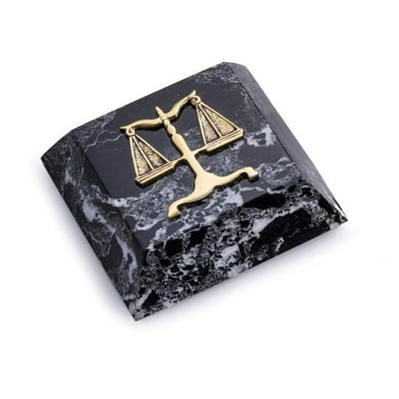 Bey-Berk International R25L Zebra Marble Paperweight Antique Gold Plated Legal Emblem, Black