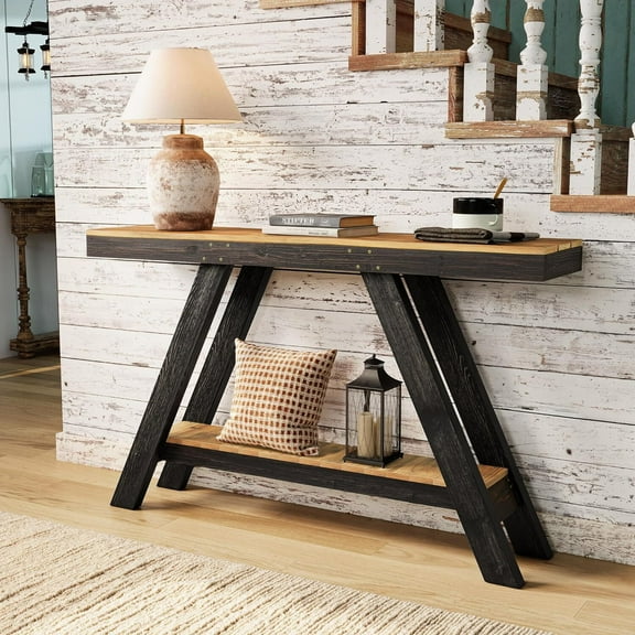 Easy4Home 46" A-Frame Rustic Wood Console Table Hand-Made, Black