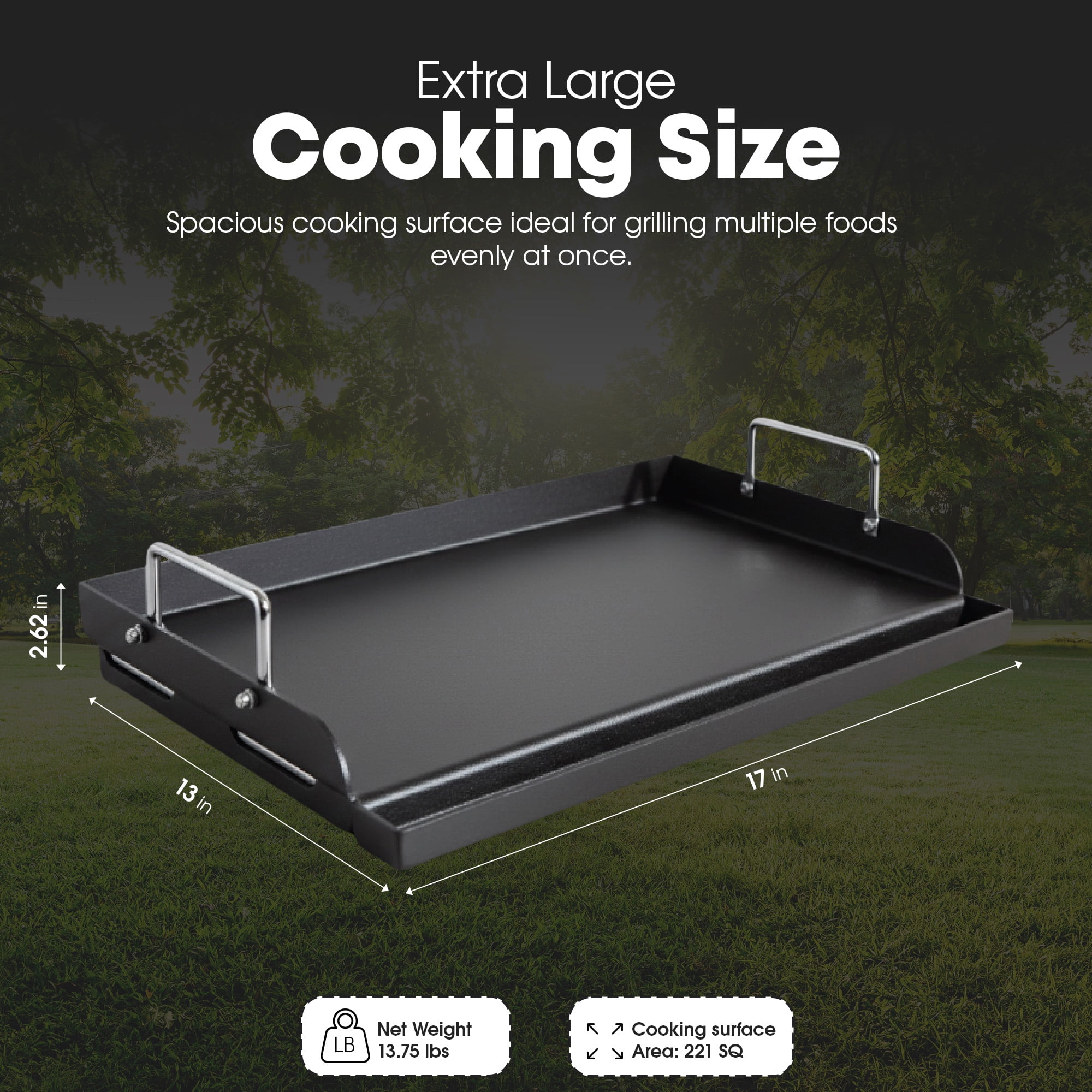 GasOne 17 Inch Pre-Seasoned Non Stick Griddle – Multipurpose Propane Griddle Grill for Steaks, Burgers – Oil Catcher Flat Top Grill with Reinforced Bars and Air Vents – Even Heat Distribution