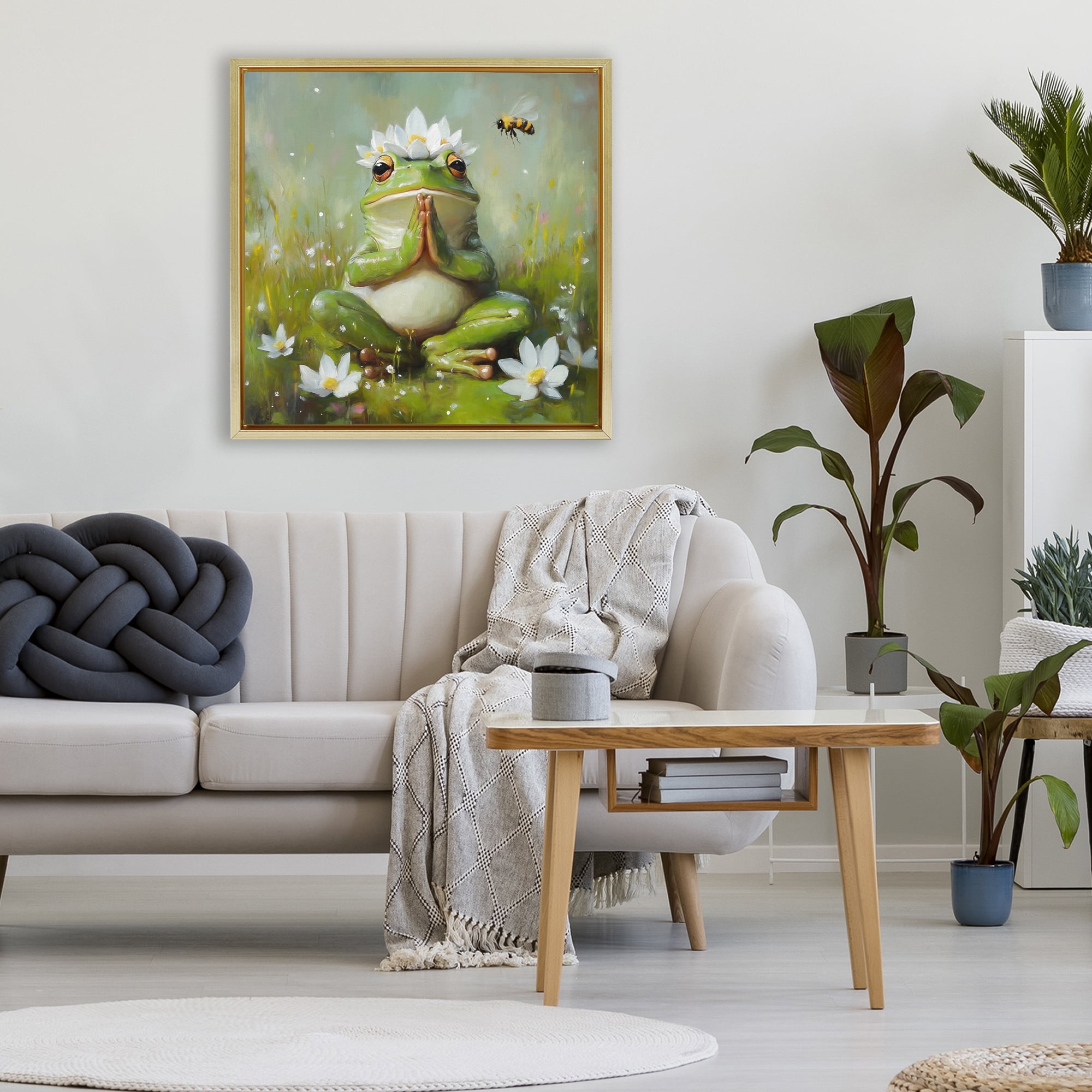 Stupell Industries Buddha Bullfrog Meditation Gold Framed Floater Canvas Wall Art, design by Tina LeCour