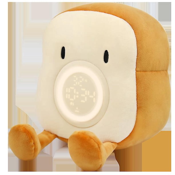 Peluches con luz nocturna para niños, comida divertida, pan tostado, lindos relojes despertadores rellenos para dormitorios, lámpara de noche fresca, regalos para mujeres y niños 6 7 8 9 10