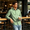 thumbnail image 3 of Lightweight Wrinkle Resistant Gingham Plaid Long Sleeve Shirt for Men Button Down Regular Fit 4 Way Stretch Lapel Collar Office Business Casual Weekend Wear L, 3 of 6