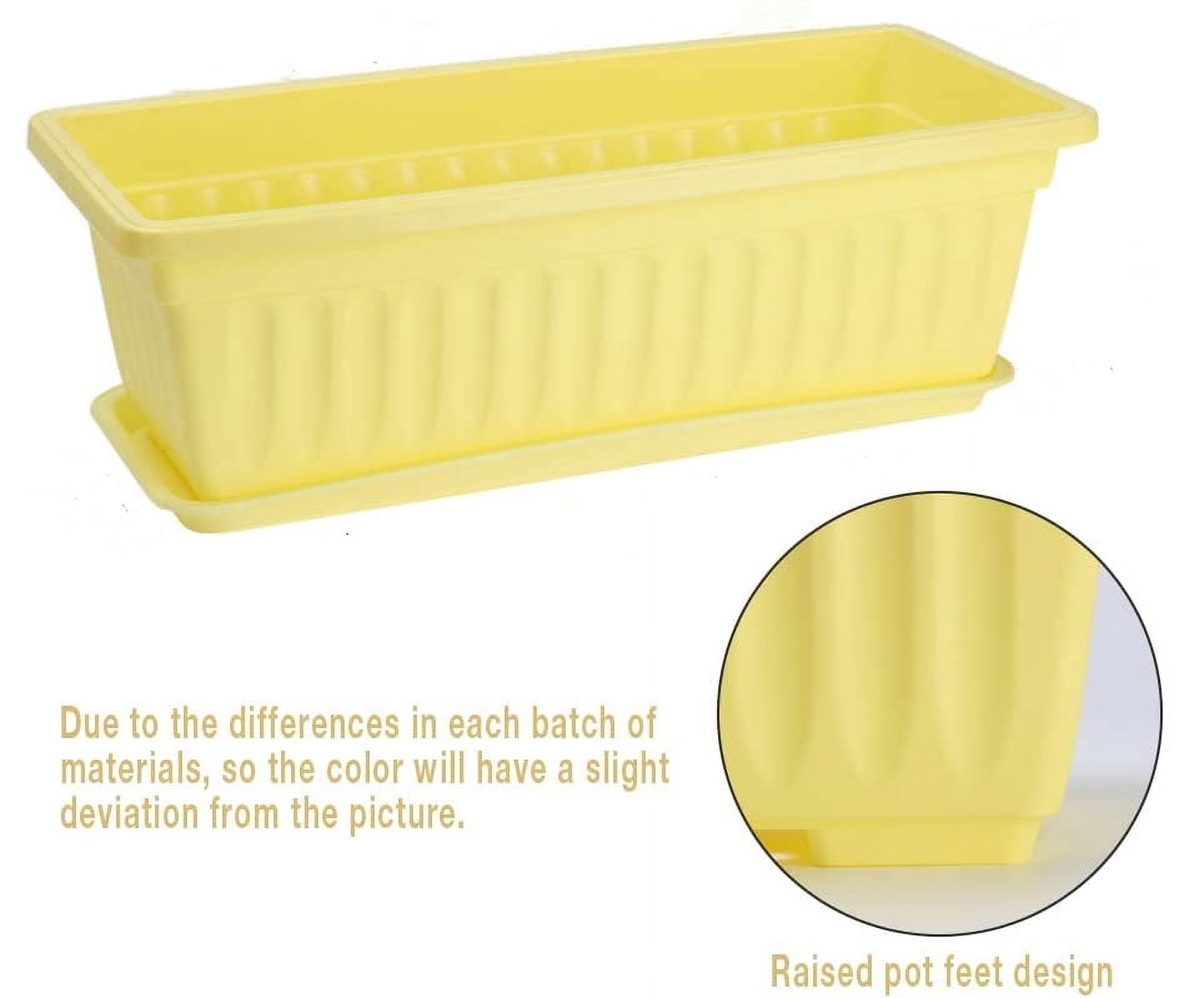 Triani 17 inch Rectangular Plastic Thicken Planters with Trays - Window Planter Box for Outdoor and Indoor Herbs, Vegetables, Flowers and Succulent Plants (1 Pack Yellow,16.9" x 7.5" x 5.5")