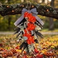 thumbnail image 4 of Halloween Skeleton Wreath Door Swag with Orange Hydrangea Flowers, Aesthetic Black Striped Bow Artificial Floral Hanging Wreath, Spooky Indoor Outdoor Decor for Centerpiece Party Holiday Wall Home, 4 of 9