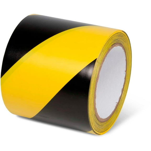 Global Industrial Striped Hazard Warning Tape 4""W x 108'L 5 Mil Black/Yellow 1