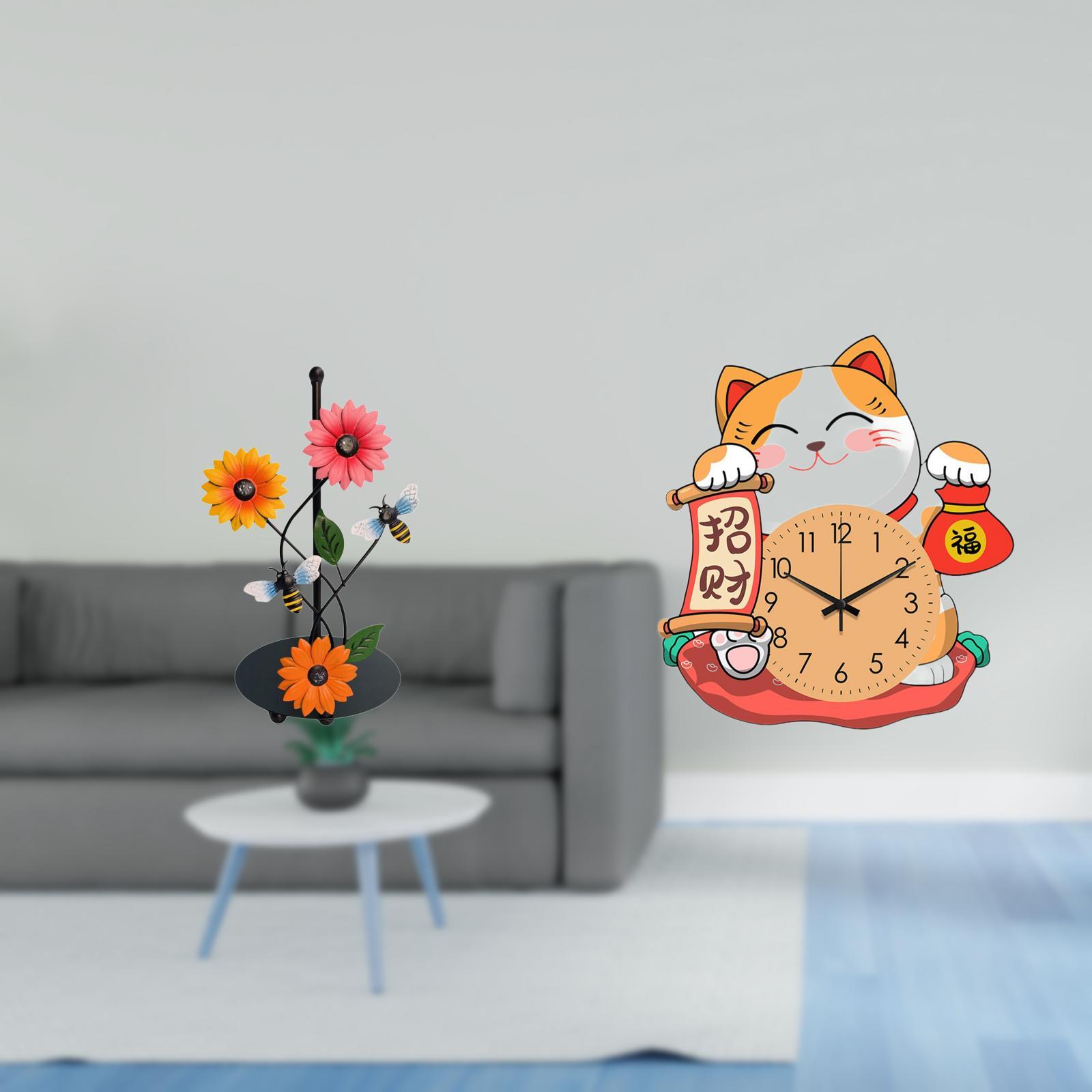 Fiocias Toilet Paper Holder Paper Towel Holder Wall Clock Silent Cat Wall Clock Iron Construction Artistic Gift Suitable for Kitchen Bedroom Living Room Offic