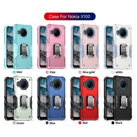 For Nokia X100 5G Rugged Armor Shockproof Hybrid Metal Magnetic Ring Holder Kickstand Case Cover