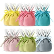 Husfou 12pcs Easter Bunny Gift Bags with Drawstrings, Kids Rabbit Ears Easter Candy Baskets for Party Supplies Candy Cookies Chocolate