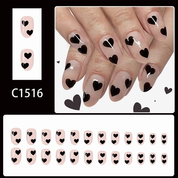 Valentine’s Day Press On Nails Short Glossy Acrylic Fake Nails with Heart Design, Valentines Day Nails Set Press-ons, Artificial False Nails with Jelly Adhesive Glue for Women Nail Art 24PCS