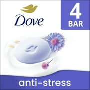 Dove Beauty Bar Womens Bath Soap Anti-Stress Blue Chamomile & Oat Milk, 3.75 oz 4 Count