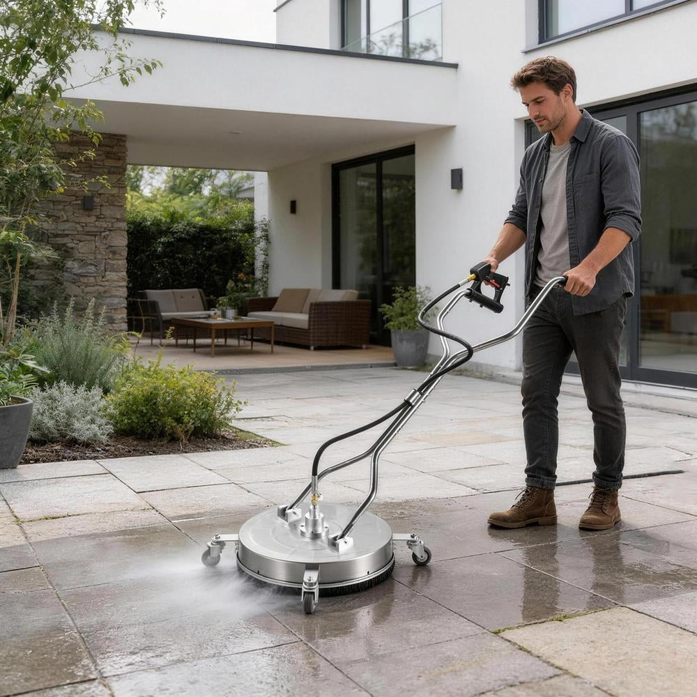 24" Pressure Washer Surfaces Cleaner, Stainless Steel Power Wash Surfaces Washer with Handle & 4 Wheels, 4500 PSI Pressure Washer Scrubber for Cleaning Concrete, Cement, Patios and Driveways